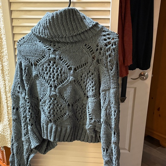 POL Women's Textured Knit Cowl Sweater in Blue - Picture 4 of 4